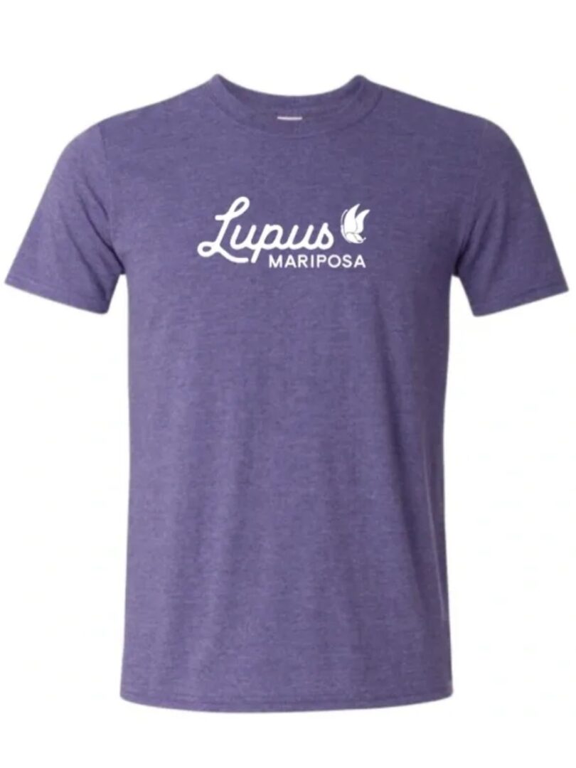 A purple shirt with the words lupus masposa on it.