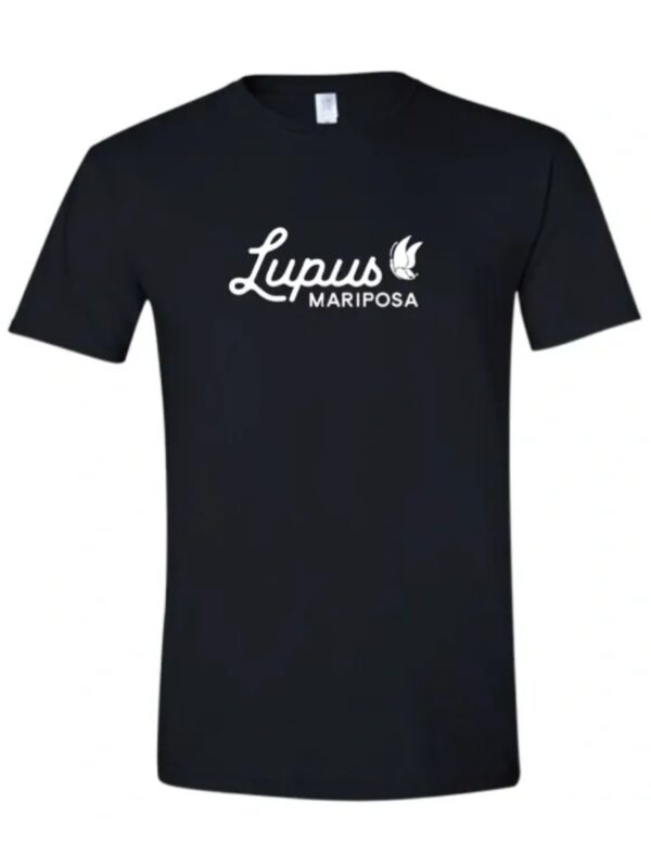 A black t-shirt with the words lupus mariposa on it.