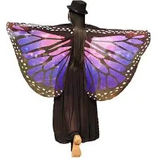 Person wearing purple and pink butterfly wings.