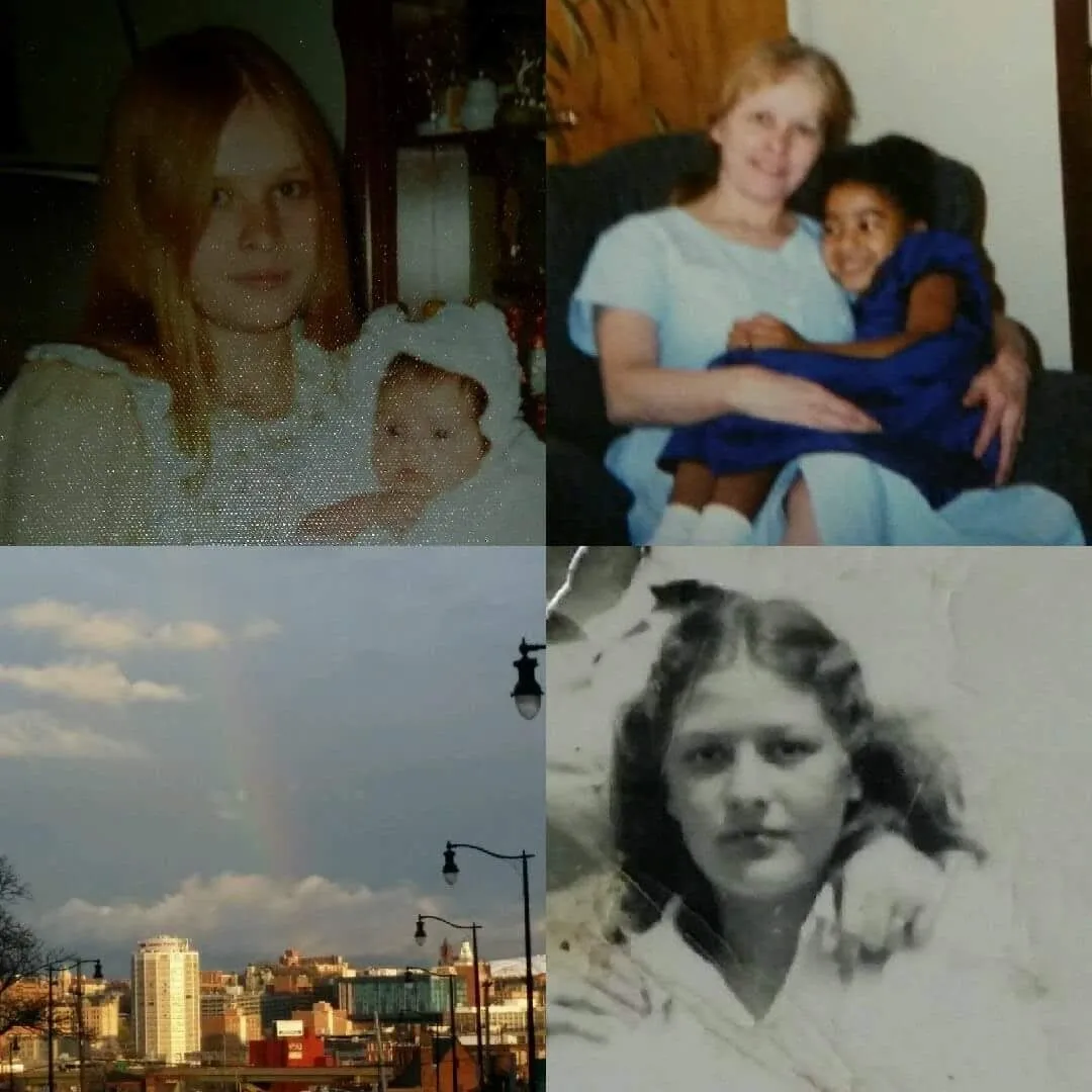 Collage of four photos of women and children.