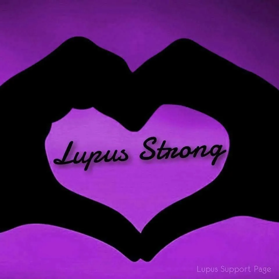 Purple heart with "Lupus Strong" text.