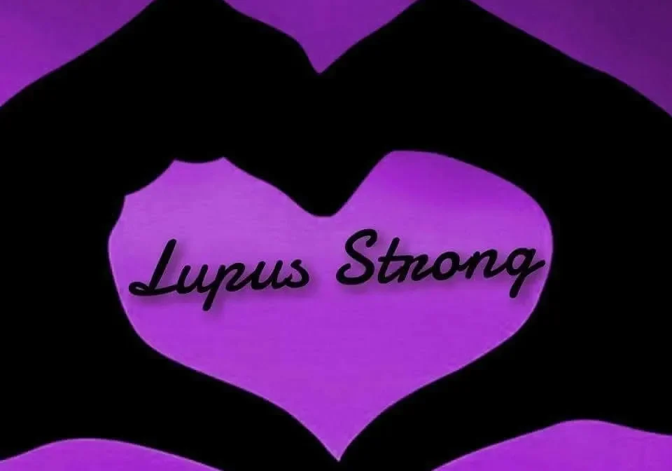 Purple heart with "Lupus Strong" text.